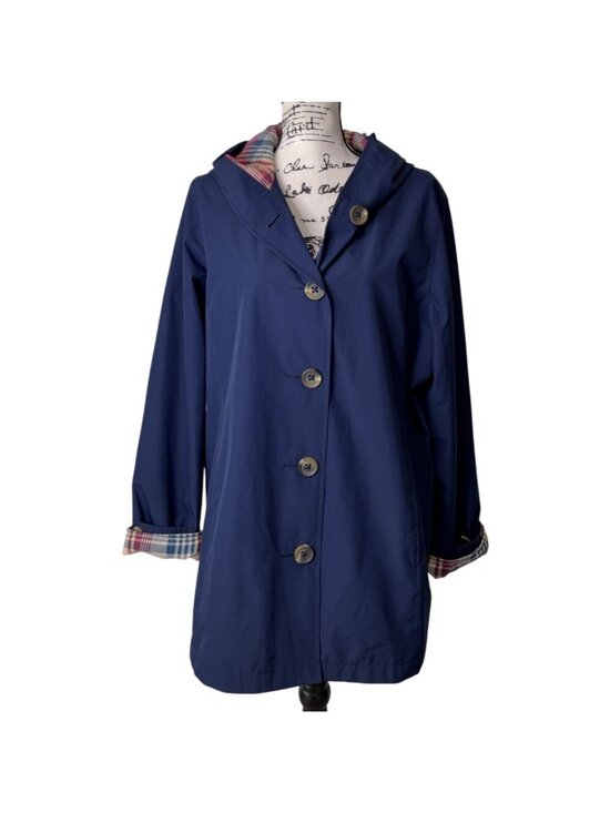 L.L. Bean Jackets & Blazers - L.L. Bean Womens Size L Macintosh Coat Easy Care Jacket Hooded Navy Plaid-Lined